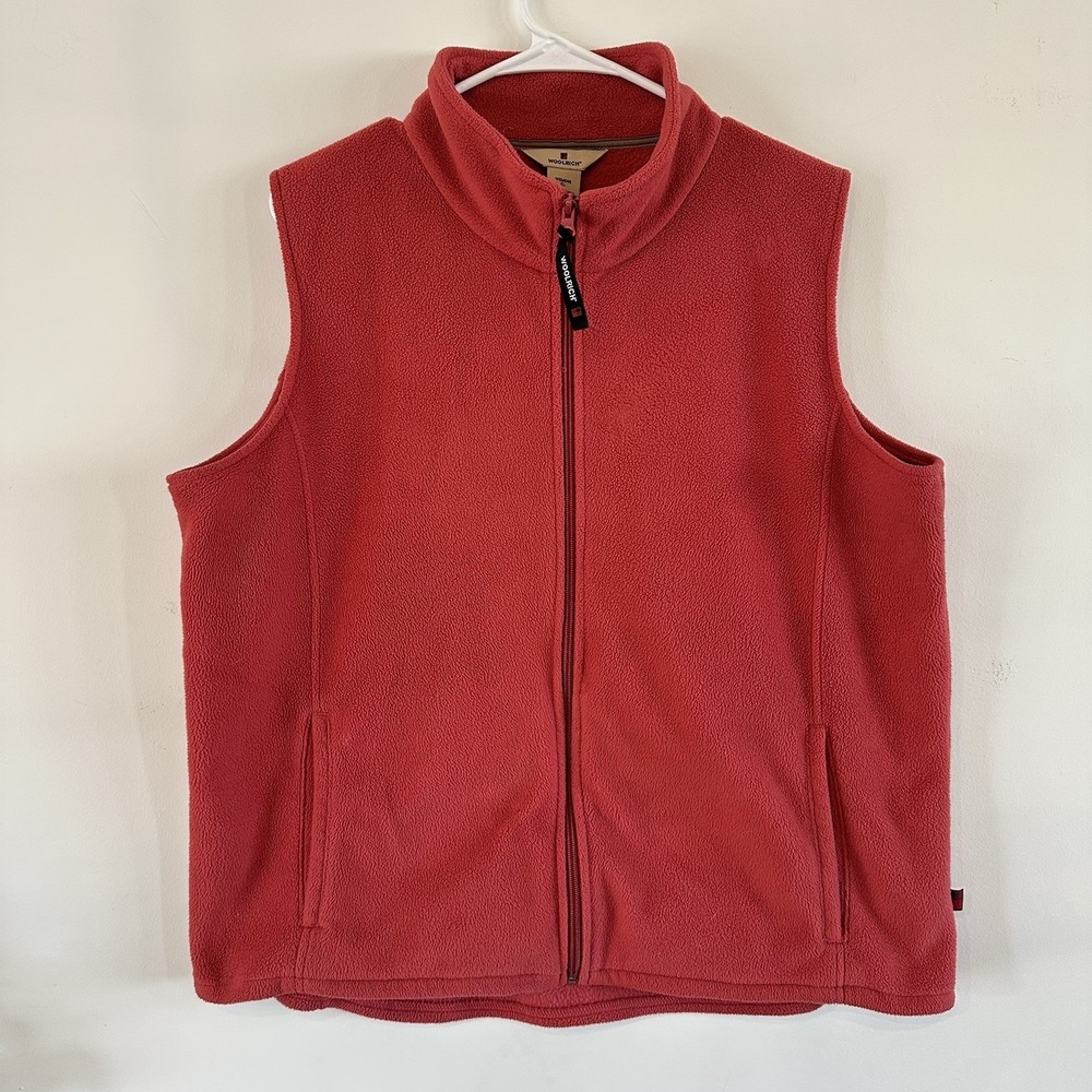 WOOLRICH Womens Ruby Pink Full Zip‎ High Collar Fleece Vest Size XL